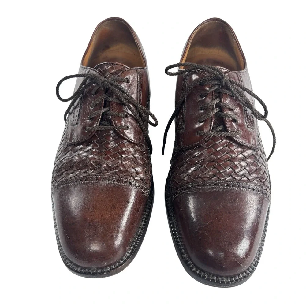 Mezlan Valencia Oxford Shoes Brown Woven Leather Cap Toe Brogue Mens 10‎